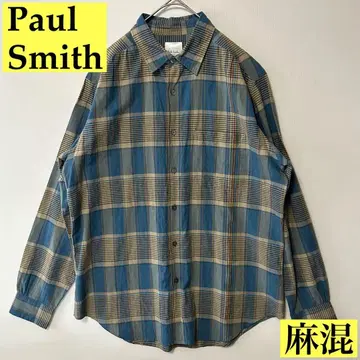 Paul Smith 체크 & 셀비치 스트라이프 셔츠 마 혼방 L 사이즈
