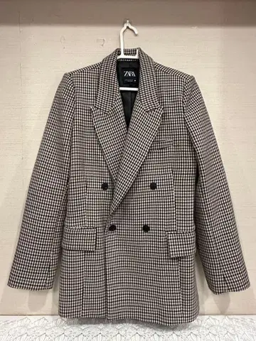 ZARA 체크 더블 테일러드 자켓 M