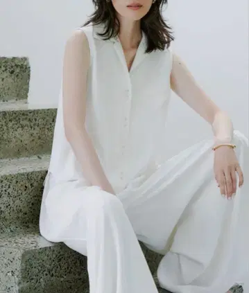 anuans 더블 새틴 오픈 카라 블라우스 화이트 에크루