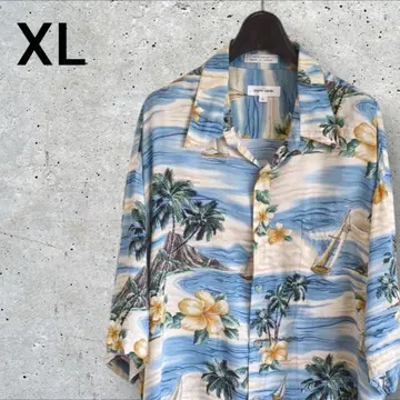 구제 의류 피에르 가르뎅 반팔 레이온 아로하 셔츠 블루 올 패턴 XL