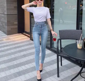 하이웨스트 더블 버튼 스키니 데님