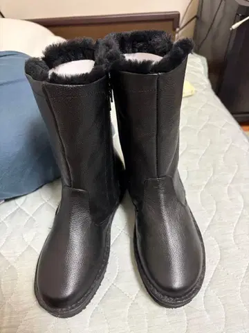 돌체 소가죽 더블 지퍼 2WAY 미들 기장 부츠 블랙