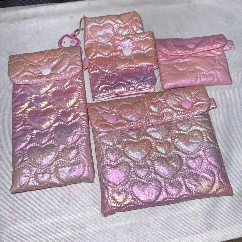 Handmade 오로라 홀로그램 하트퀼팅 파우치 4종세트