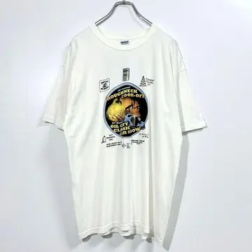 Y2K 빈티지 티셔츠 카쇼 아트 기업 로고 화이트 L