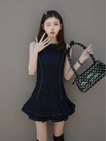 Darich 더블 플리츠 데님 원피스