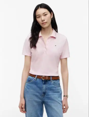 타미힐피거 반팔 피케 셔츠 핑크
