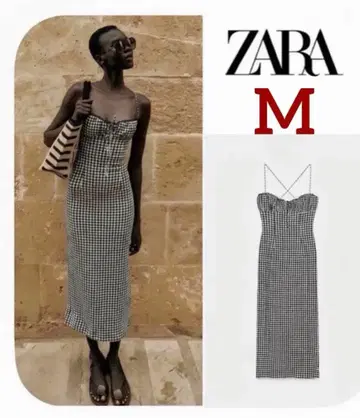 ZARA 핏 깅엄 체크 패턴 미디 원피스 M