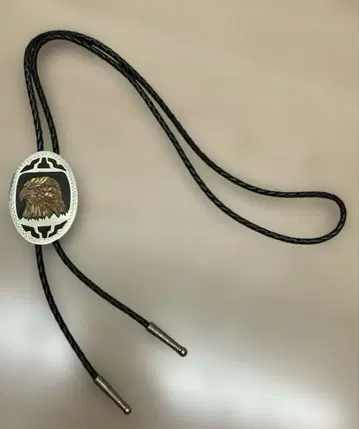 80s 빈티지 이글 모티브 루프 타이 블랙
