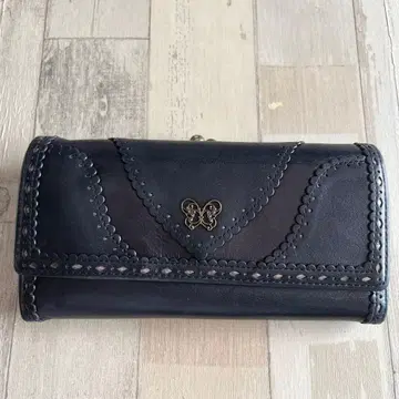 ANNA SUI 장지갑 가마구치 가죽 블랙