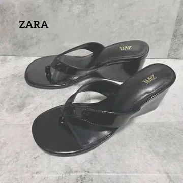 ZARA 36 에나멜 웨지솔 플립플랍 블랙