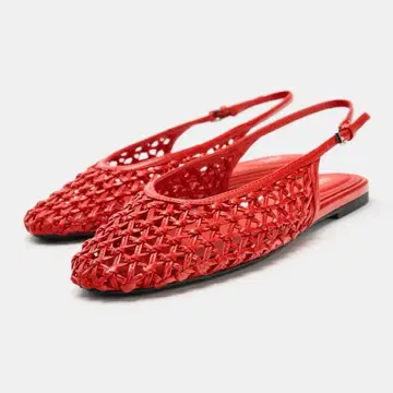 ZARA 24cm 뜨개질풍 슬링백 발레 슈즈