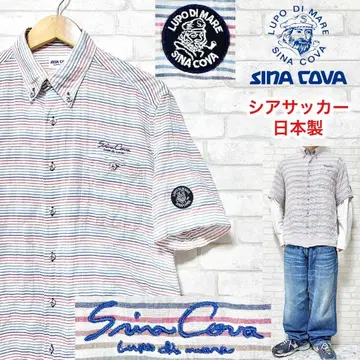 SINA COVA 시어서커 소재 보더 반팔 셔츠 봄/여름 자수 로고