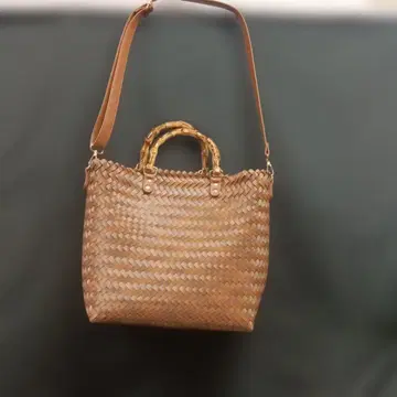 뱀부 핸들 2WAY 메쉬 토트백 숄더백 브라운 새상품급
