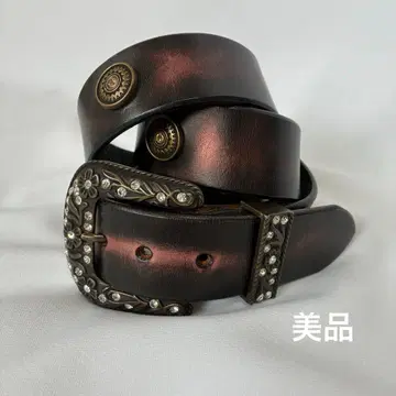 빈티지풍 가죽 웨스턴 벨트 큐빅 장식 메탈릭