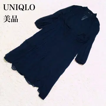 유니클로C V넥 리본 원피스 롱 네이비 XL U342