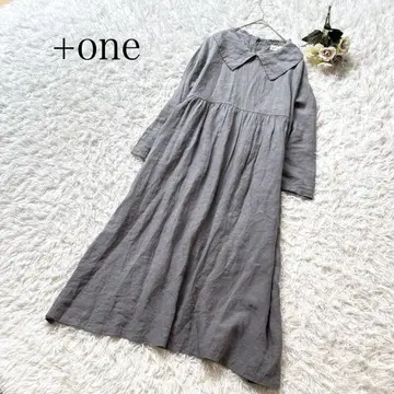마루분 상점 플라원 +one 카라 부착 롱 원피스 린넨 퍼플 루즈핏