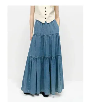 미사용 ZARA 티어드 데님 롱 스커트 M 사이즈