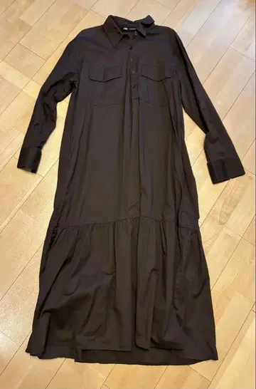 ZARA 자라 티어드 셔츠 원피스 롱 다크 브라운 M 사이즈