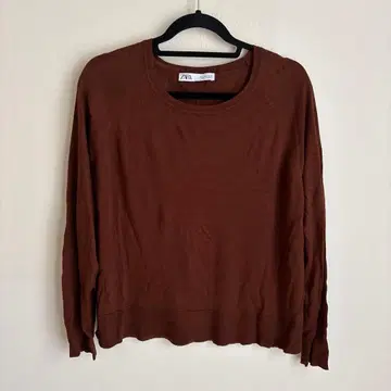 ZARA 크루넥 긴팔 얇은 소재 니트 브라운 L 사이즈