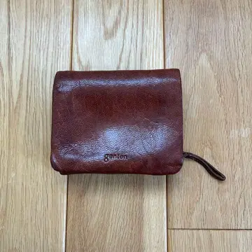 genten 이단 접이식 지갑 브라운 가죽