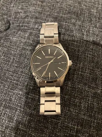 SEIKO 손목시계 쿼츠 스테인리스 실버 블랙 다이얼 태양 전지