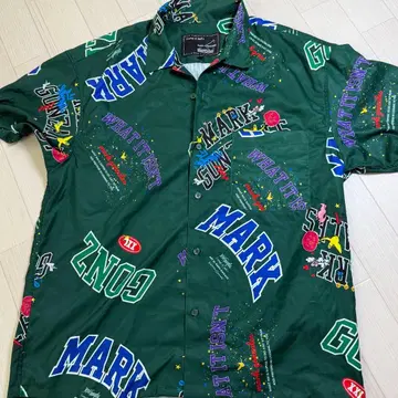 Mark Gonzales 올 패턴 반팔 셔츠 M 오픈 카라 그린