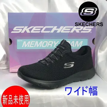 새상품 24cm 스케쳐스 여성용 블랙 슬립온 와이드 발등 너비