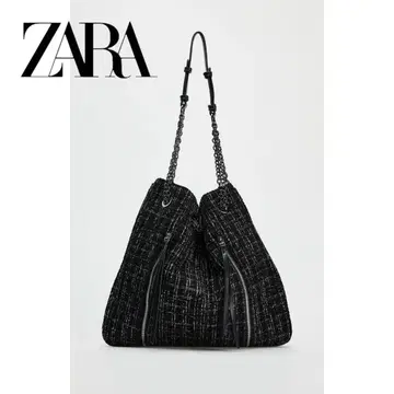 ZARA 트위드 체인 버킷 백 블랙