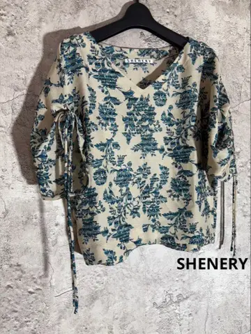 SHENERY 꽃무늬 오부 소매 블라우스 리본 일본제 봄/여름 상의