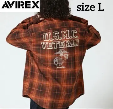 [AVIREX] 체크 자수 셔츠 긴팔 오렌지 L