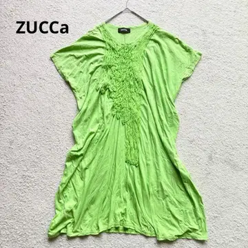 주카 ZUCCa 프린지 개더 튜닉 원피스 M 옐로우 그린