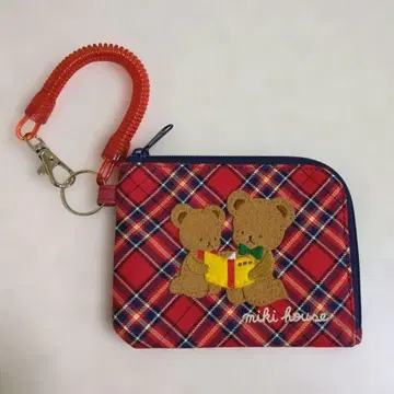 MIKI HOUSE 미키하우스 패스케이스 테디베어 빨간색 체크