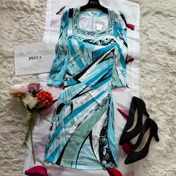 [새상품급] EMILIO PUCCI 푸치 패턴 원피스 블루 스퀘어넥