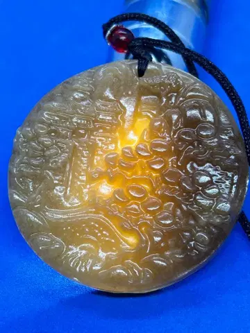 컨디션 최상 화전옥 당료 산수패 50 x 8mm 펜던트 목걸이 5579