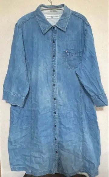 타미힐피거 원피스 7부 소매 무지 XL 파랑 면 외출 코디