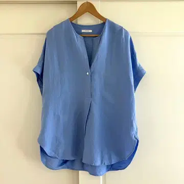 JOURNAL STANDARD 레이온 린넨 노카라 블라우스 블루 새상품급