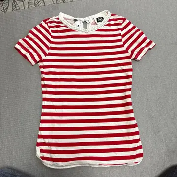 D&G 보더 반팔 T셔츠 펄 장식 리본