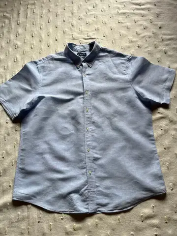 CHAPS 린넨 코튼 반팔 셔츠 블루 XXL