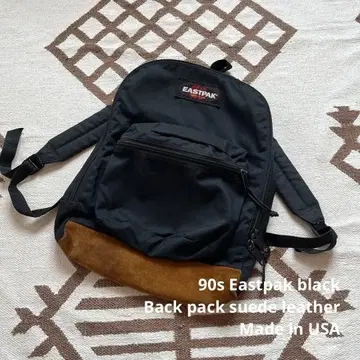 빈티지 Eastpak 백팩 블랙 스웨이드 가죽