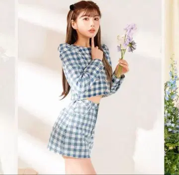 다리치 컴팩트 깅엄 데님 자켓 셋업