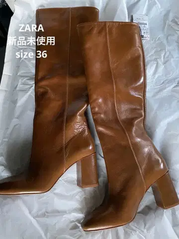 미사용 새상품 ZARA 가죽 롱 부츠 브라운 36