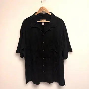 CARIBBEAN JOE 오픈 카라 셔츠 블랙 레이온 혼방