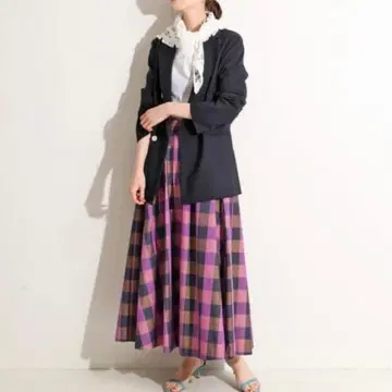 IENA LA BOUCLE 블록 체크 턱 스커트 38