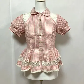 레어 LIZ LISA의 핑크 깅엄 체크 패턴 블라우스 페플럼 헤이세이 갸루