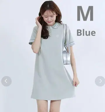 MARY QUANT 폴로 라인 원피스 블루 반팔 로고 여성용 M