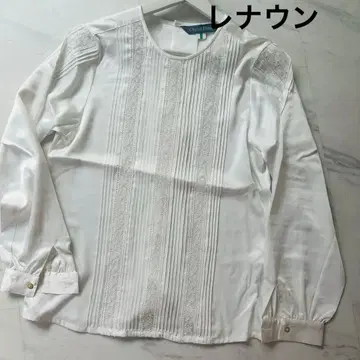 미사용 레나운 빈티지 자수 레이스 플리츠 블라우스 화이트 노카라