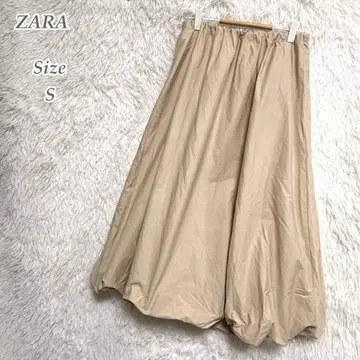 ZARA 롱 벌룬 스커트 베이지 S 플레어 개더 허리밴딩