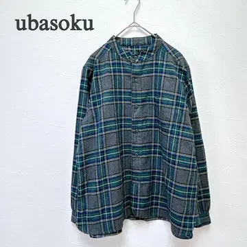 ubasoku 우바소쿠 밴드 카라 체크 셔츠 그린 x 그레이