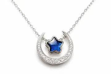 Silver925 블루 기베온(운석) 별과 달 목걸이