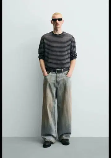 빈티지 워시 배기 핏 청바지